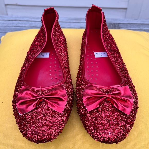 Red Glitter Flats with Bow (NWOT) - Picture 3 of 10